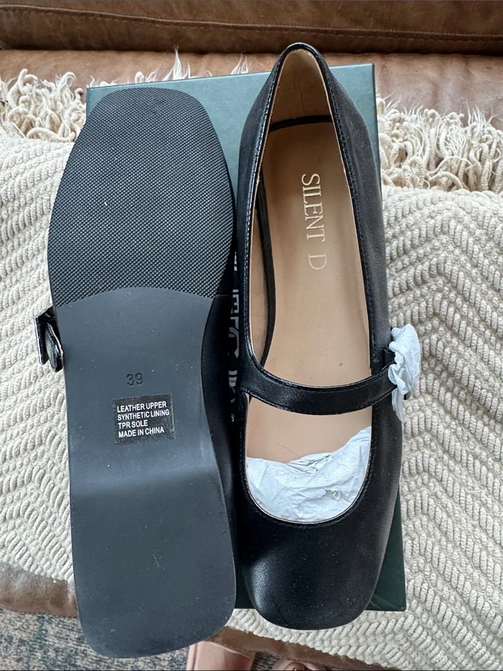Free People Black Leather Mary Jane Flats with Rhinestone Buckle